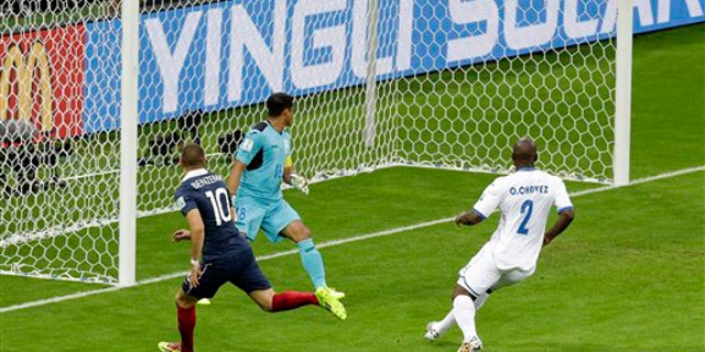 Goal line technology was used to award a goal for the first time in World Cup history during France's 3-0 victory over Honduras.