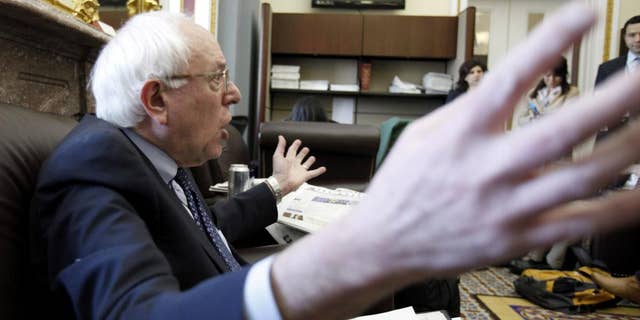 Sen. Bernard Sanders, I-Vt., speaks to reporters about his position on the tax compromise, Tuesday, Dec. 7, 2010, on Capitol Hill in Washington. (AP Photo/Harry Hamburg)