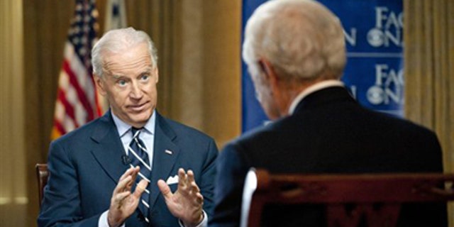 March 29, 2012: In this photo provided by CBS News, Vice President Joseph Biden responds to a question by Bob Schieffer during a pre-taped interview for the CBS show "Face the Nation" in Milwaukee.