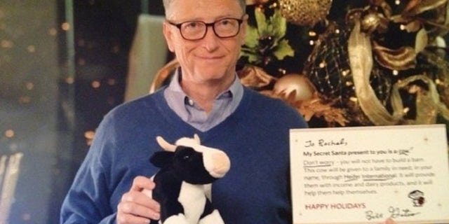 Reddit user Rachel was shocked to learn that Bill Gates was her Secret Santa. He made a donation on her behalf to Heifer International, plus gave her a stuffed cow and a book.