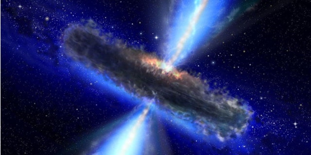 IN SPACE: In this handout from NASA/ESA, an artist's concept illustrates a quasar, or feeding black hole. NASA's Wide-field Infrared Survey Explorer (WISE) revealed millions of potential black holes in its survey of the sky in 2011. The WISE telescope, which ceased operation is February of 2011 after it ran out of coolant to keep its electronics cool, made the full sky image and was released to the public in March with hopes of astronomers making discoveries. (Photo by NASA/ESAvia Getty Images)