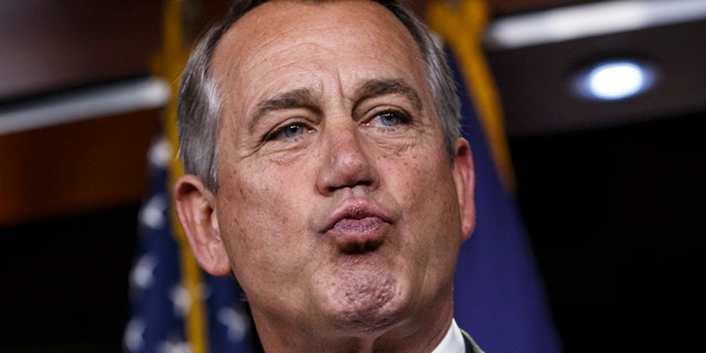 Feb. 26, 2015: House Speaker John Boehner responds to reporters about the impasse over passing the Homeland Security budget because of Republican efforts to block President Obama's executive actions on immigration.