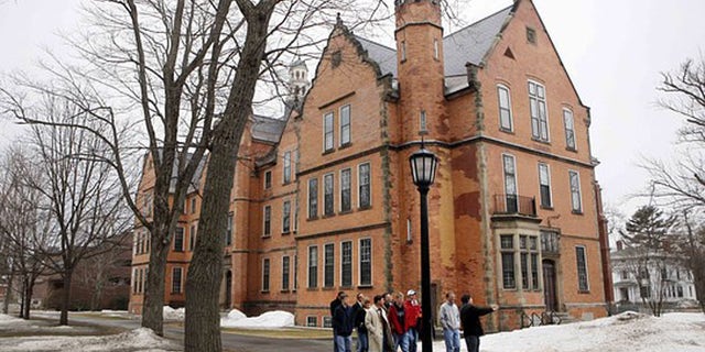 Prospective students and their parents tour the campus of Bowdoin College in Brunswick, Maine, in March 2009. (AP)