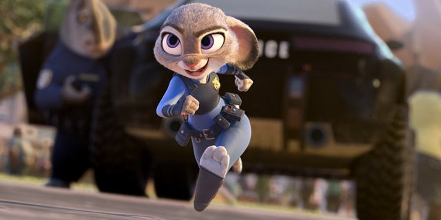 This image released by Disney shows Judy Hopps, voiced by Ginnifer Goodwin, in a scene from the animated film, "Zootopia."