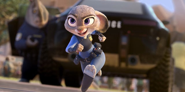 This image released by Disney shows Judy Hopps, voiced by Ginnifer Goodwin, in a scene from the animated film, "Zootopia."