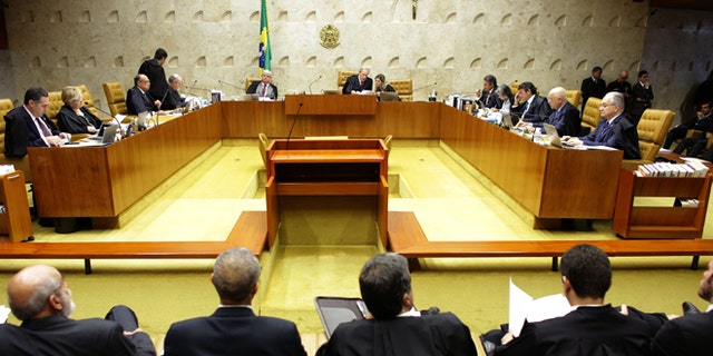 Brazil's Supreme Court holds session on the impeachment proceedings in Brasilia, Brazil, Thursday, April 14, 2016.