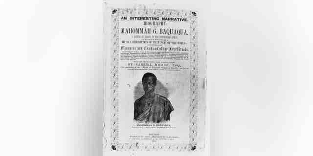 This photo courtesy of Bruno Veras shows an image of Mahommah Gardo Baquaqua on the book cover of Baquaqua's auto-biography published in 1854 and titled, "Biography of Mahommah G. Baquaqua," Taken from Africa and sold into slavery in Brazil, Baquaquas tale of escape to freedom in New York is the only known story of its kind, an in-depth, firsthand account of slavery in the South America country. But few in Brazil are aware of Baquaquas biography which, 160 years after it was written, is being published in Portuguese for the first time as momentum builds for the country to examine its complex racial past. (Courtesy of Bruno Veras via AP Photo)