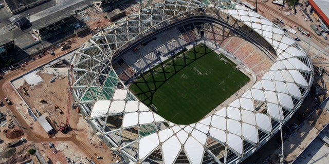 Aerial view of the Arena da Amazonia stadium in Manaus, Brazil, on Dec. 10, 2013.