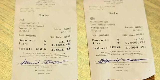 A truck driver passing through Oklahoma left his waitress two $1,000 tips.