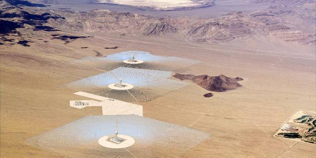A model rendering of BrightSource Energy’s Ivanpah Solar Power Complex.