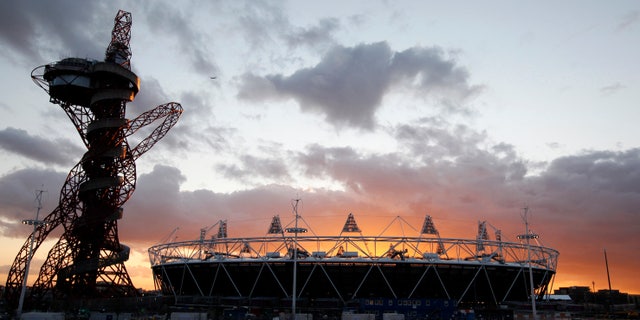 March 7, 2012: This file photo shows the London 2012 Olympic Stadium at sunset at the Olympic Park in London.