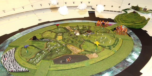 June 12, 2012: This photo released by the Olympic Organising Committee LOCOG, shows a model of the rural English scene which will be the center piece for the London 2012 Olympic Games Opening Ceremony.