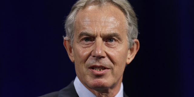 In this April 8, 2013 file photo, former British Prime Minister Tony Blair speaks at Lafayette College in Easton, Pa.