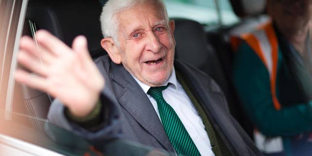 FILE - This is a June 7, 2014 file photo of Bernard Jordan, the war veteran found in Normandy after being reported missing from his care home. A British nursing home said an ex-naval officer who gained attention after vanishing from his care facility and taking an impromptu bus ride to France to attend D-Day commemorations has died. Bernard Jordan was 90. Gracewell Healthcare confirmed Jordan’s death on Tuesday Jan. 6, 2015. (AP Phto/Chris Ison/PA, File)