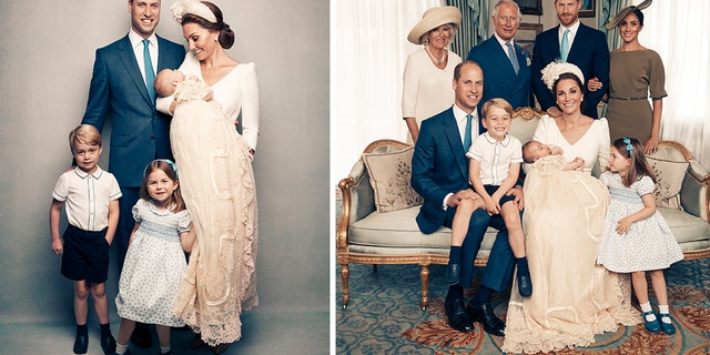 The baby, born April 23, wore a cream, frilly lace royal christening gown, a replica of the 1841 original worn by Queen Victoria's eldest daughter. (Matt Holyoak, Camera Press)