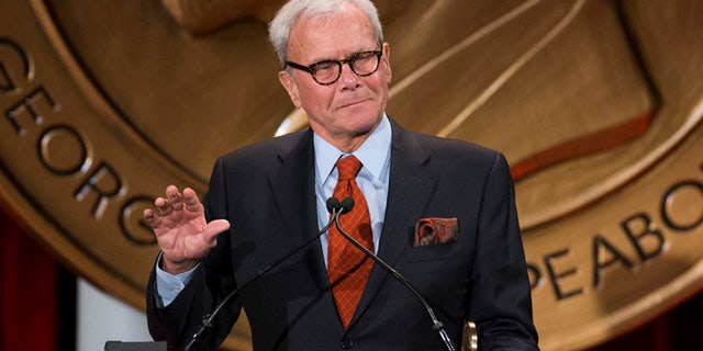 Journalist and winner of a personal Peabody Award for his work, Tom Brokaw, speaks after winning the award in New York May 19, 2014. The Peabody Awards are awarded annually by the University of Georgia to recognize achievement and meritorious public service in television, radio, and on the internet. REUTERS/Lucas Jackson (UNITED STATES - Tags: MEDIA ENTERTAINMENT) - RTR3PWM4