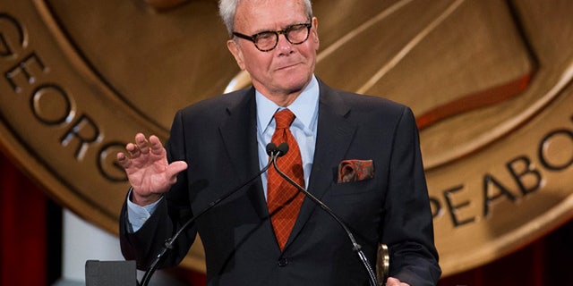 Journalist and winner of a personal Peabody Award for his work, Tom Brokaw, speaks after winning the award in New York May 19, 2014. The Peabody Awards are awarded annually by the University of Georgia to recognize achievement and meritorious public service in television, radio, and on the internet. REUTERS/Lucas Jackson (UNITED STATES - Tags: MEDIA ENTERTAINMENT) - RTR3PWM4