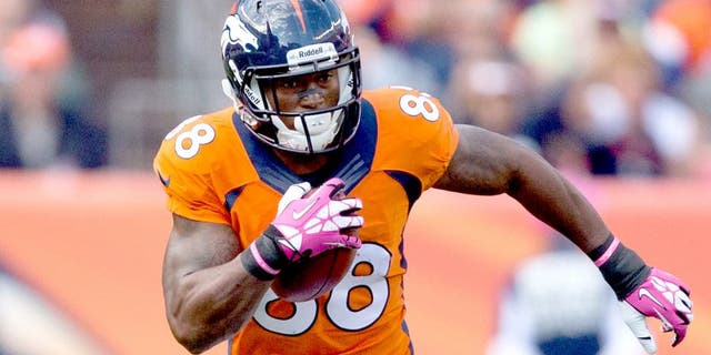 DENVER, CO - OCTOBER 13: Wide receiver Demaryius Thomas #88 of the Denver Broncos in action against the Jacksonville Jaguars at Sports Authority Field at Mile High on October 13, 2013 in Denver, Colorado. The Broncos defeated the Jaguars 35-19. (Photo by Justin Edmonds/Getty Images)