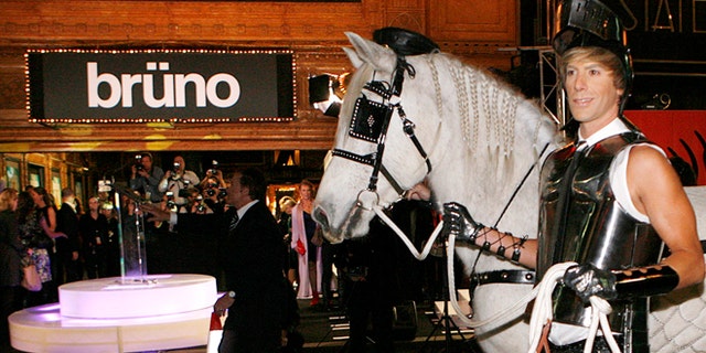 June 29, 2009: British actor Sacha Baron Cohen arrives with a horse for the Australian premiere of his new film "Bruno" in Sydney.