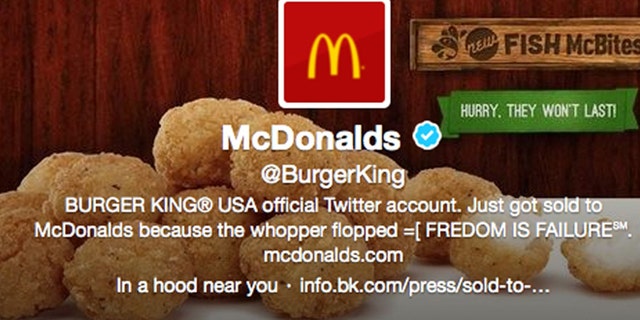 Feb. 18, 2013: A screenshot shows what appears to be Burger King's Twitter account after it was apparently hacked.