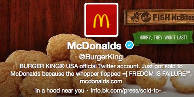 Feb. 18, 2013: A screenshot shows what appears to be Burger King's Twitter account after it was apparently hacked.