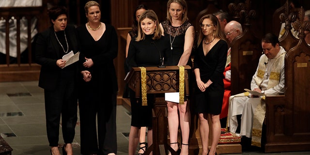 Jenna Bush speaks at her grandmother's funeral on Saturday, April 21, 2018.