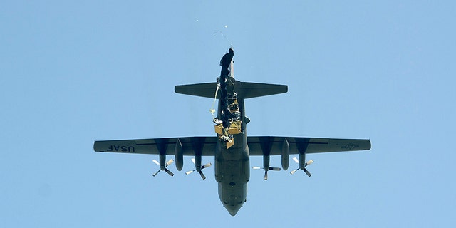 The Humvees dropped through the air from the transport plane at the Hohenfels training area in Germany during the Saber Junction training exercise.