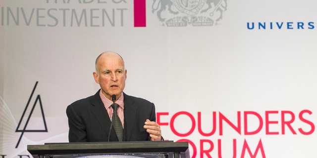 Feb. 4, 2013: California Gov. Jerry Brown addresses the Founders Forum 2013 innovation forum, organized by UK Trade & Investment with Hollywood media companies in Los Angeles.