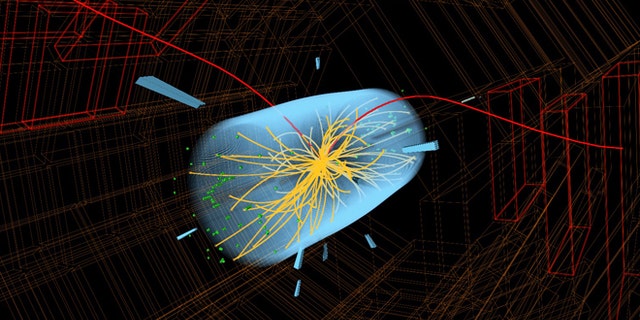 A candidate Bs event recorded in the CMS detector in 2012, produced in proton-proton collisions at 8 TeV.