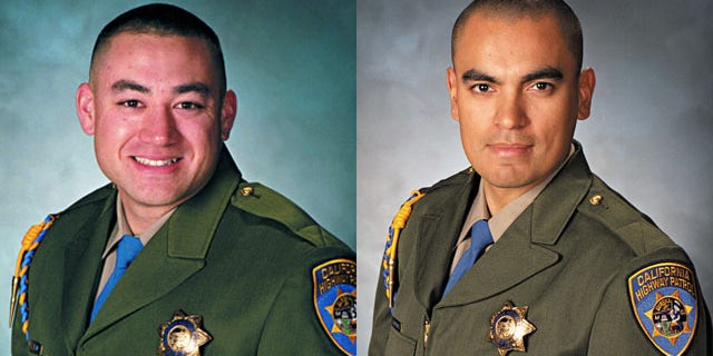 February 17, 2014: These photos show California Highway Patrol Officers Brian Law and Juan Gonzalez. The CHP was mourning the loss of the two officers after their squad car flipped over while responding to a multi-vehicle crash. (AP Photo/California Highway Patrol)