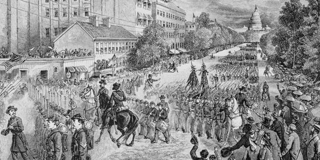 circa 1865: The Union Army being disbanded at the end of the American Civil War. (Photo by Hulton Archive/Getty Images)