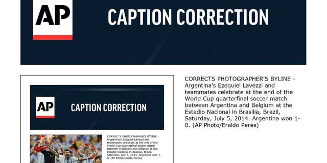 CORRECTS PHOTOGRAPHER'S BYLINE - Argentina's Ezequiel Lavezzi and teammates celebrate at the end of the World Cup quarterfinal soccer match between Argentina and Belgium at the Estadio Nacional in Brasilia, Brazil, Saturday, July 5, 2014. Argentina won 1-0. (AP Photo/Eraldo Peres)