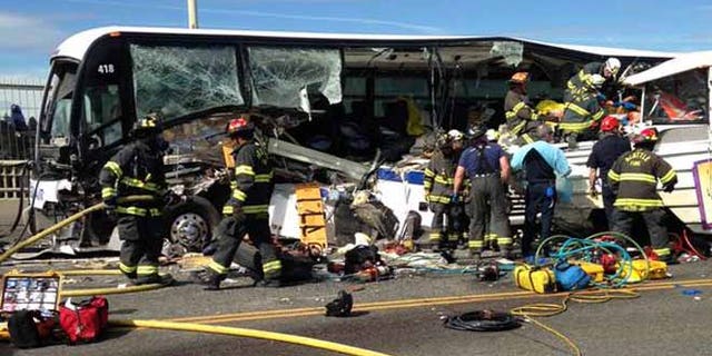 A tour bus crashed into a charter bus on a Seattle bridge Thursday.