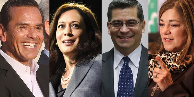 (Left to right) Former Los Angeles Mayor Antonio Villaraigosa, California Attorney General Kamala Harris, Rep. Xavier Becerra, and Rep. Loretta Sanchez.