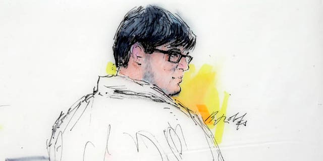 In this courtroom sketch, Enrique Marquez appears in federal court in Riverside, Calif., Monday, Dec. 21, 2015. Marquez, 24, who authorities say bought the assault rifles his friend used in the San Bernardino massacre appeared in court Monday to face terrorism-related allegations. (AP Photo/Bill Robles)