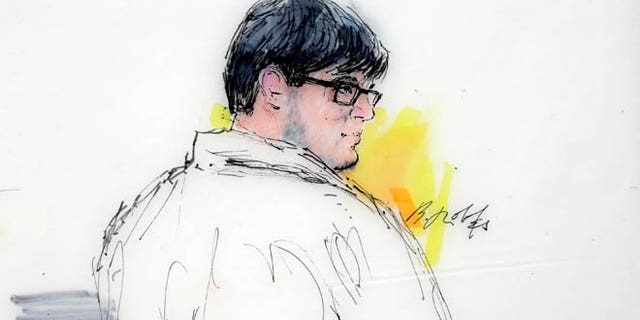 In this courtroom sketch, Enrique Marquez appears in federal court in Riverside, Calif., Monday, Dec. 21, 2015. Marquez, 24, who authorities say bought the assault rifles his friend used in the San Bernardino massacre appeared in court Monday to face terrorism-related allegations. (AP Photo/Bill Robles)