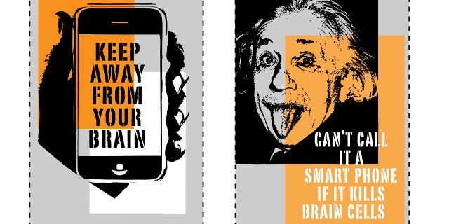 Cell phones should come with warning labels such as these ones, argues an environmental health group.