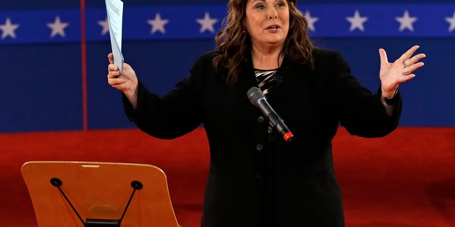 Oct. 16, 2012: Moderator Candy Crowley talks to the audience before the second presidential debate at Hofstra University.