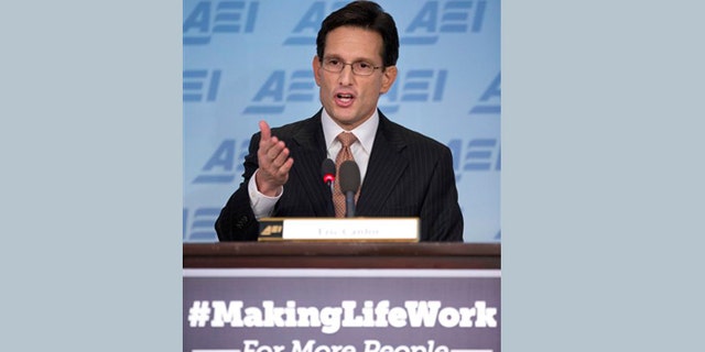 Feb. 5, 2013: House Majority Leader Eric Cantor of Va. gestures as he gives a major policy address entitled: "Making Life Work." at the American Enterprise Institute (AEI) in Washington.