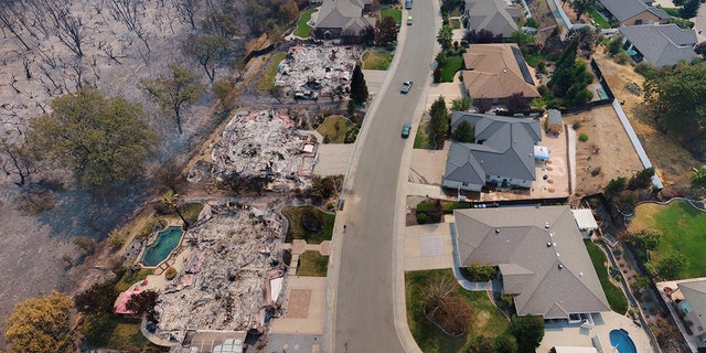 An aerial shot of the damage and destruction.