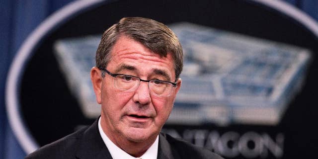 FILE - In this Aug. 20, 2015 file photo, Defense Secretary Ash Carter speaks during a news conference at the Pentagon. Carter used a speech and a wide-ranging exchange with troops on social media sites Tuesday to press his agenda for change in the military, signaling his early support for expanded maternity leave, women serving in combat jobs and greater flexibility pay, promotions and benefits. (AP Photo/Manuel Balce Ceneta, File)