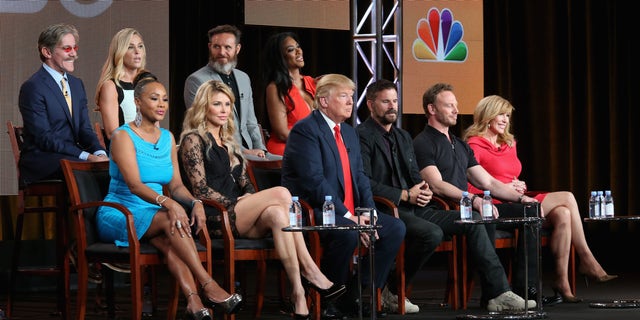 (L-R top row) Geraldo Rivera, TV personality Kate Gosselin, executive producer Mark Burnett and actress Kenya Moore. (L-R bottom row) Actress Vivica A. Fox, TV personality Brandi Glanville, executive producer/host Donald Trump, actor Lorenzo Lamas, actor Ian Ziering and Tv personality Leeza Gibbons speak onstage during the 'The Celebrity Apprentice' panel discussion at the NBC/Universal portion of the 2015 Winter TCA Tour at the Langham Hotel on January 16, 2015 in Pasadena, California.