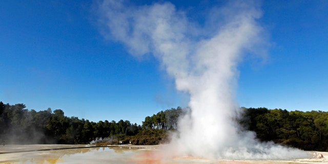 Steam rises from the "Champagne Pool" at Wai-O-Tapu, in the central area of New Zealand's North Island Sept. 26, 2011.