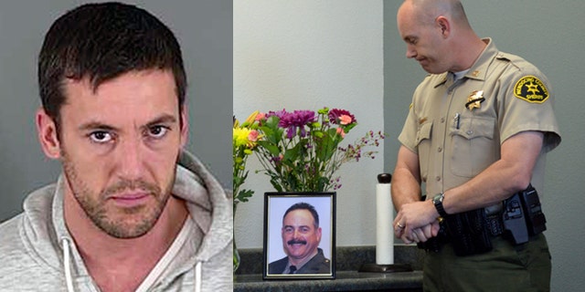 Left: Ricardo Antonio Chaney (AP Photo/Lane County Sheriff's Department). Right: Mendocino Sheriff's Captain Greg Van Patten looks at a photograph of slain Deputy Ricky Del Fiorentino during a March 19, 2014 news conference outside Fort Bragg, Calif. (AP Photo/The Press Democrat, Alvin Jornada)