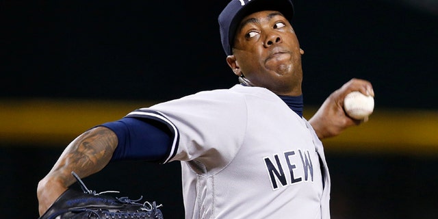 New York Yankees' Aroldis Chapman in a May 18, 2016 file photo.