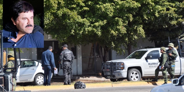 Mexican navy marines and other law enforcement officers inspect a home after the recapture of Mexico's most wanted drug lord, Joaquin "El Chapo" Guzman in the city of Los Mochis, Mexico, Friday, Jan. 8, 2016. The worldâs most-wanted drug lord was captured for a third time, as Mexican marines staged heavily-armed raids that caught Guzman six months after he escaped from a maximum security prison. (Libertad Montoya via AP/EL DEBATE)