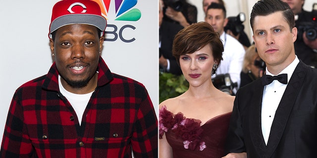 “Saturday Night Live” star Michael Che (left) surprised castmate Colin Jost (seen right with his girlfriend Scarlett Johansson) with a special gift for his birthday.