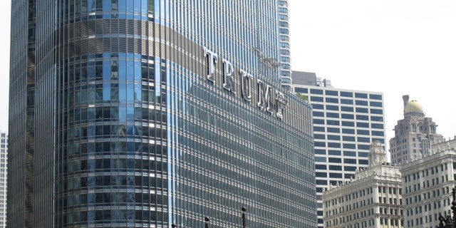 June 13, 2014 - Newly installed 20-foot-tall letters spelling out T-R-U-M-P are seen on the side of real estate billionaire Donald Trump's skyscraper in Chicago, The letters have triggered a war of words between Trump and Chicago Mayor Rahm Emanuel.