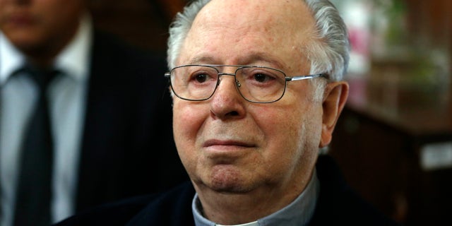 Fernando Karadima, Chileâs most infamous pedophile priest, sits in court before testifying in a case that three of his victims brought against the countryâs Catholic Church in Santiago, Chile, Wednesday, Nov. 11, 2015. The Vatican ordered Karadima to life of penance and prayer in 2011 for abusing three young boys. A local judge determined the abuse allegations were truthful but absolved Karadima because the time limit had expired for prosecution. The three victims who filed the suit accuse the Chilean Catholic church of a cover up. The church has rejected the accusation. (AP Photo/Luis Hidalgo)