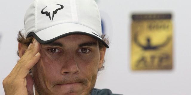 Rafael Nadal during a press conference at the Qizhong Forest Sports City Tennis Center, in Shanghai, China, Tuesday, Oct. 8, 2013.